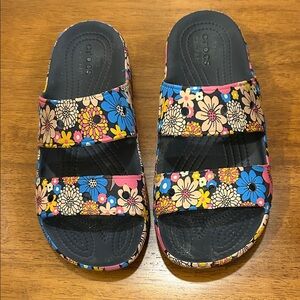 CROCS Retro Floral Pattern Slide Sandals